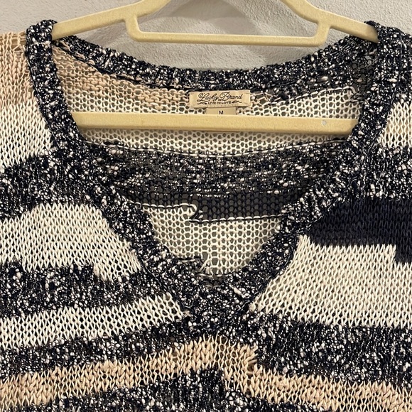 Lucky Brand striped cap sleeve open knit sweater, Sz M - Picture 3 of 14